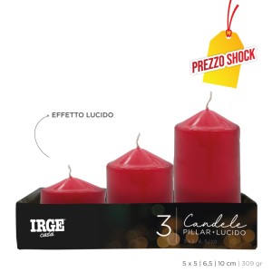 APA SET CANDELE PILLAR ROSSO LUCIDO 5X5/6.5/10CM
