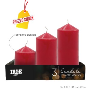 AQA SET CANDELE PILLAR ROSSO LUCIDO 5X7.5/11/13CM