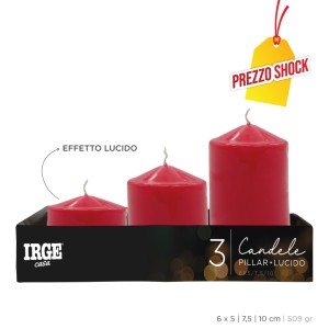 AVA SET CANDELE PILLAR ROSSO LUCIDO 6X5/7.5/10CM