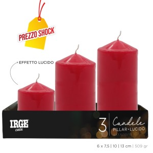 BMA SET CANDELE PILLAR ROSSO LUCIDO 6X7.5/10/13CM