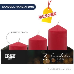 FEU SET CANDELE PILLAR ROSSE 5X5/7.5/10