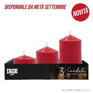 AJA SET CANDELE PILLAR ROSSO LUCIDO 6X5/7.5/10CM