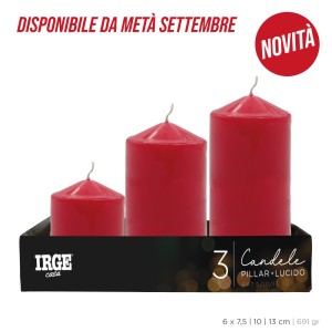 AKA SET CANDELE PILLAR ROSSO LUCIDO 6X7.5/10/13CM