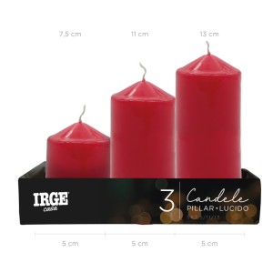 AEA SET CANDELE PILLAR ROSSO LUCIDO 5X7.5/11/13CM