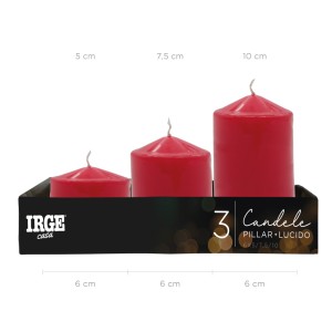 AJA SET CANDELE PILLAR ROSSO LUCIDO 6X5/7.5/10CM