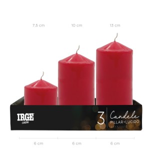 AKA SET CANDELE PILLAR ROSSO LUCIDO 6X7.5/10/13CM