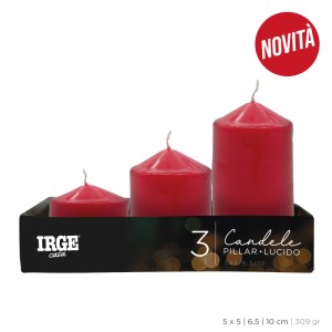 ADA SET CANDELE PILLAR ROSSO LUCIDO 5X5/6.5/10CM