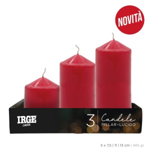 AEA SET CANDELE PILLAR ROSSO LUCIDO 5X7.5/11/13CM