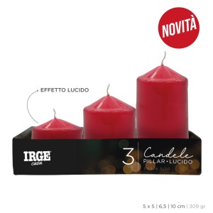 ADA SET CANDELE PILLAR ROSSO LUCIDO 5X5/6.5/10CM