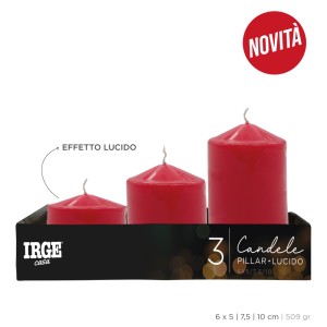 AJA SET CANDELE PILLAR ROSSO LUCIDO 6X5/7.5/10CM