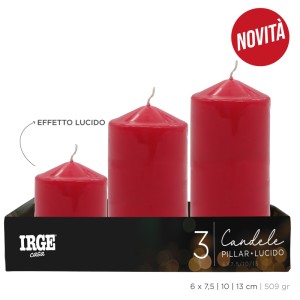 AKA SET CANDELE PILLAR ROSSO LUCIDO 6X7.5/10/13CM