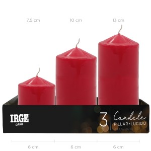 AKA SET CANDELE PILLAR ROSSO LUCIDO 6X7.5/10/13CM