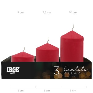 AKK SET CANDELE PILLAR ROSSE 5X5/7.5/10